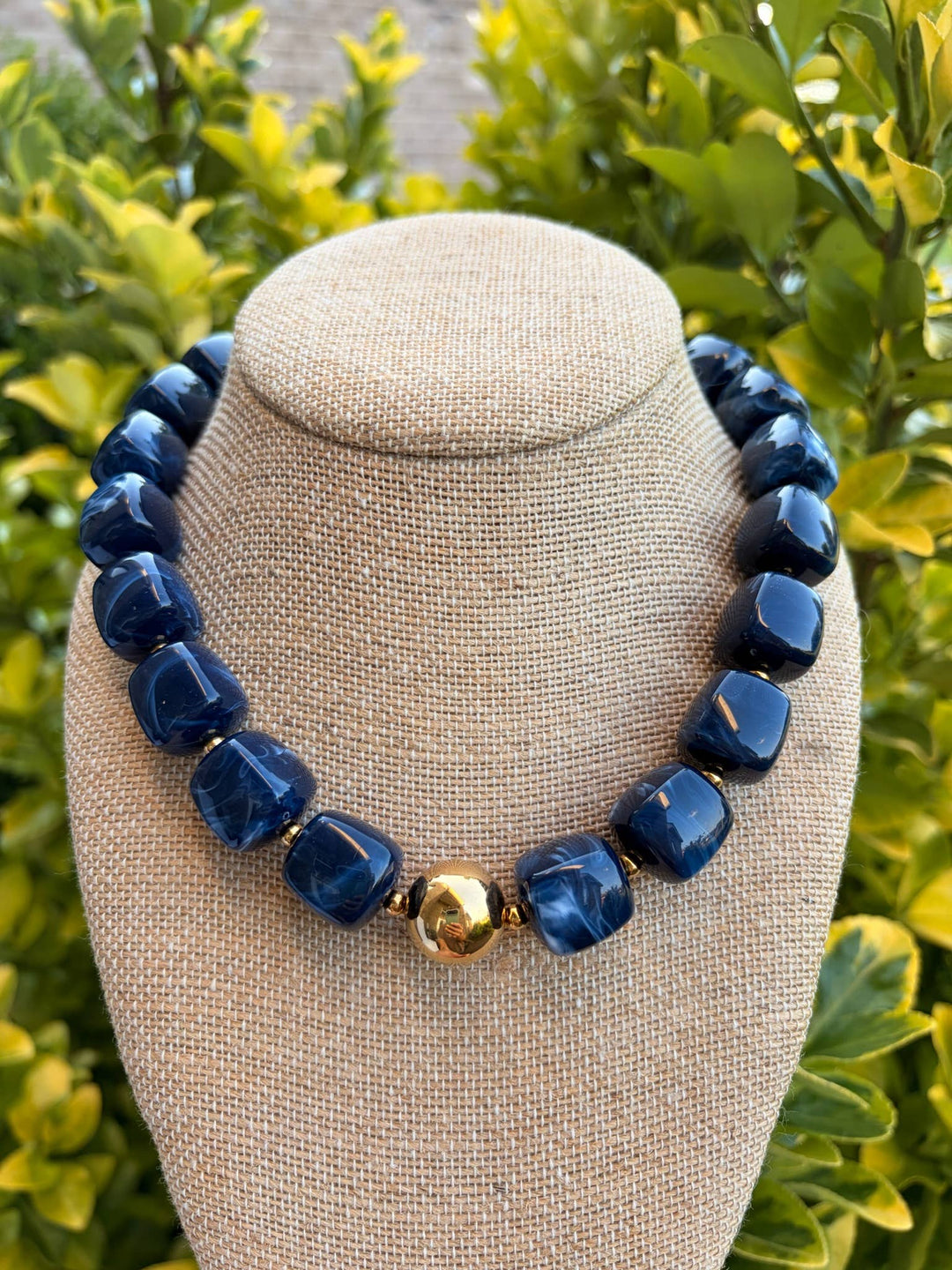 navy glass bead necklace 