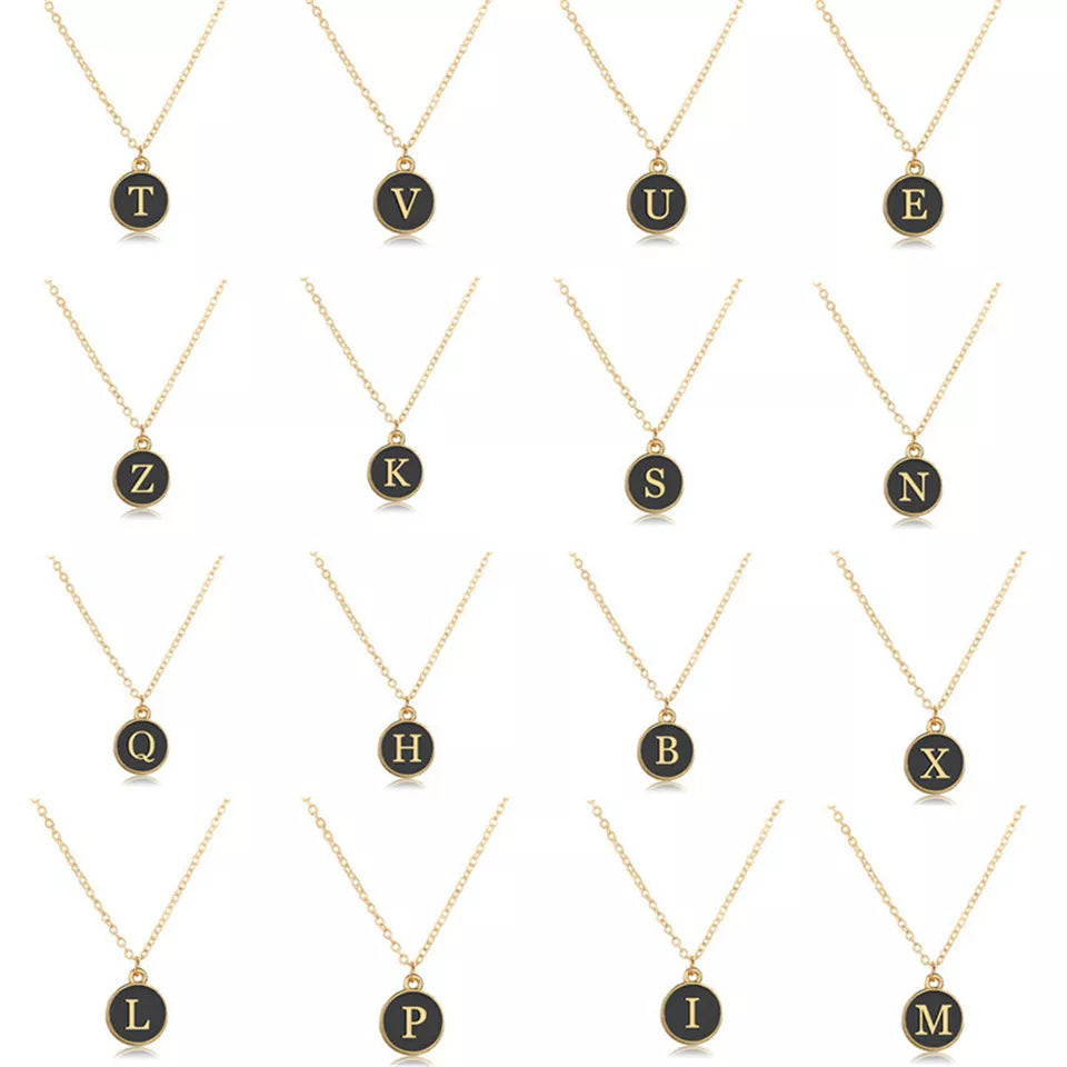 Black/Gold Initial Circle Necklace