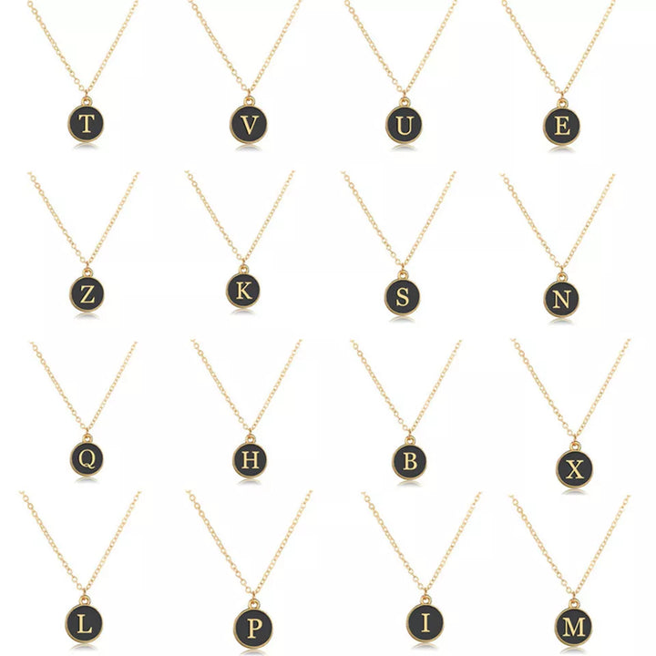 Black/Gold Initial Circle Necklace