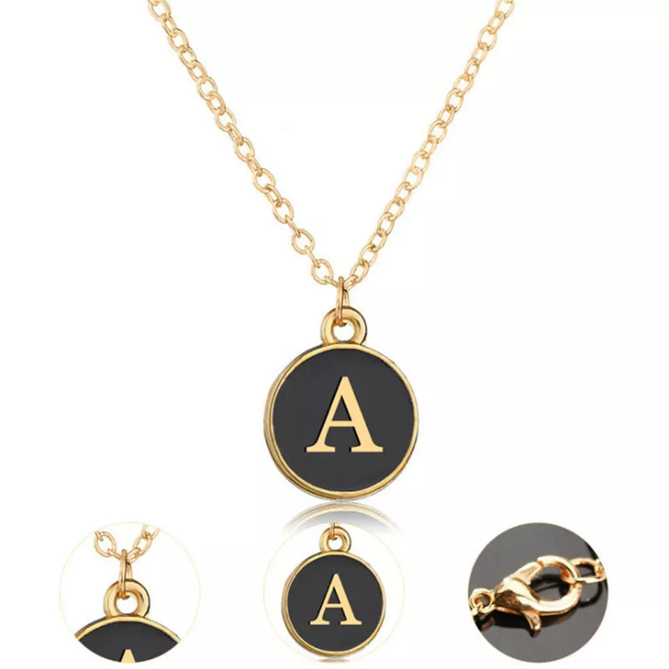 Black/Gold Initial Circle Necklace