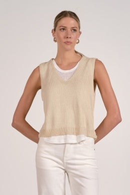 Sand Sleeveless Sweater top with white tee