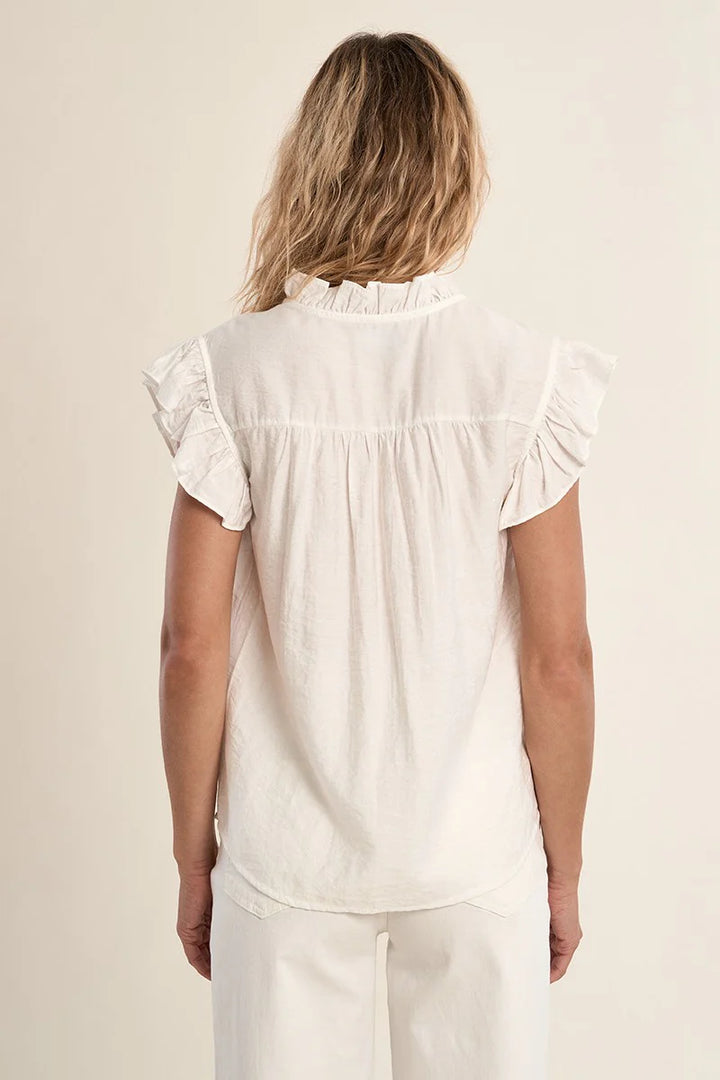 White Ruffle V-Neck Blouse