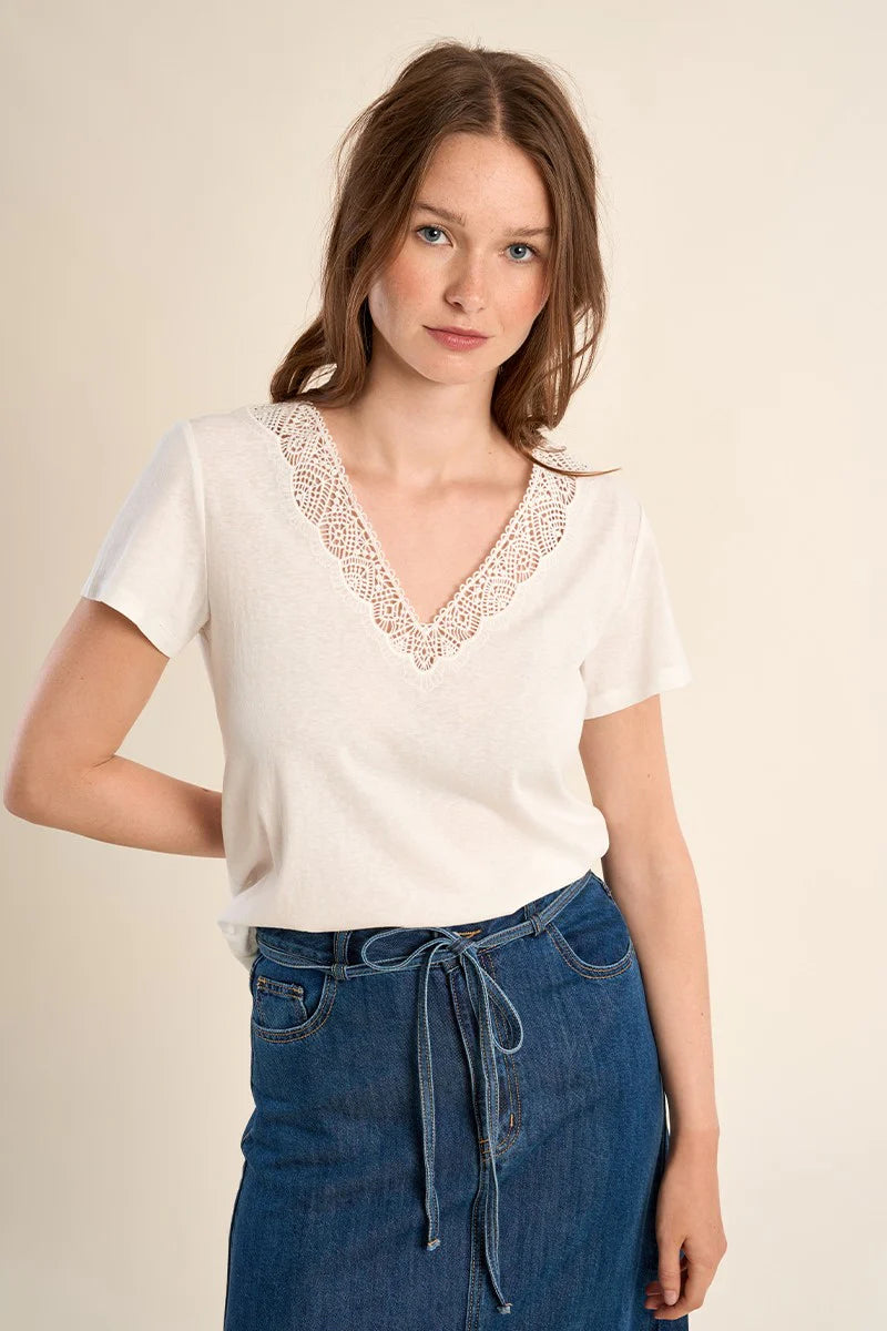 White Short Sleeved Shirt with Embroidery