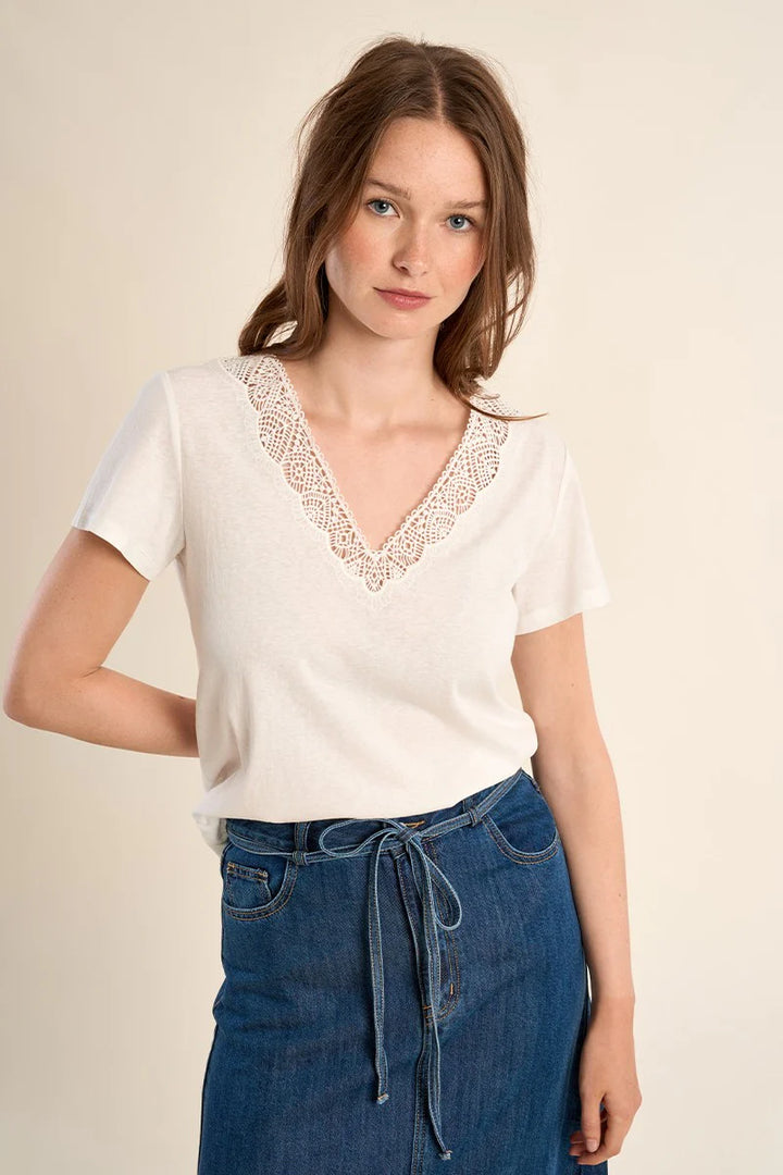 White Short Sleeved Shirt with Embroidery