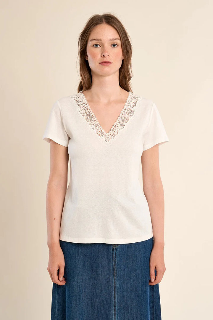 White Short Sleeved Shirt with Embroidery