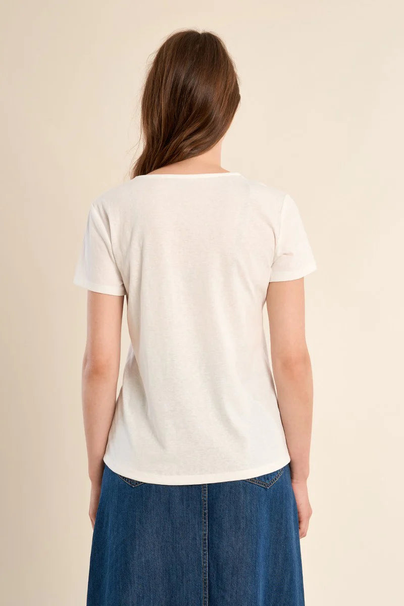 White Short Sleeved Shirt with Embroidery