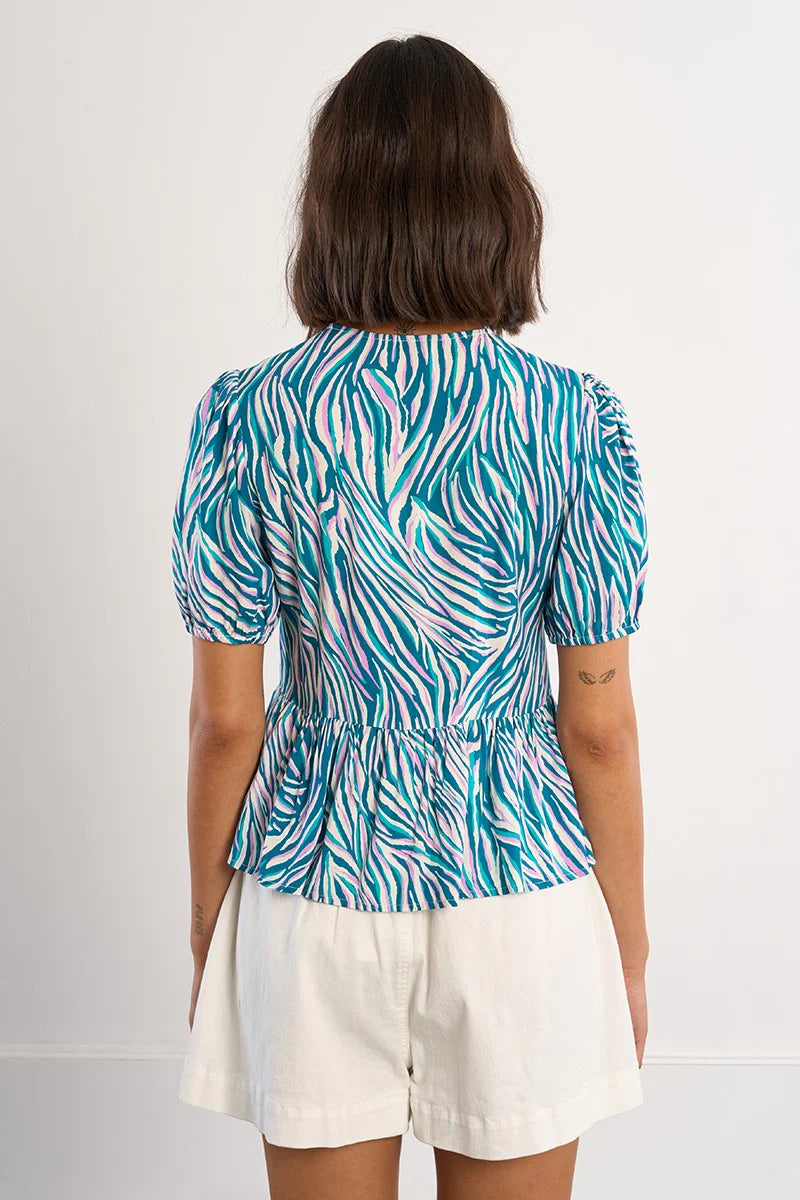 Green &amp; Pink Print top w/front ties
