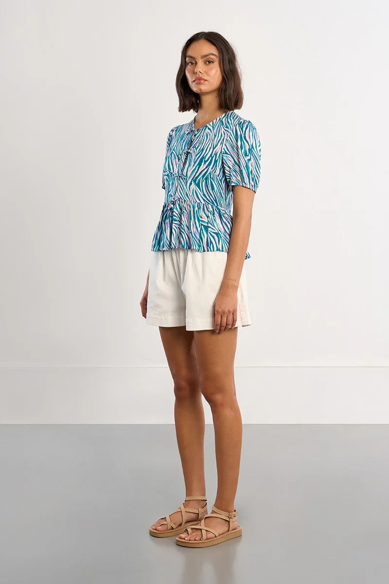 Green &amp; Pink Print top w/front ties