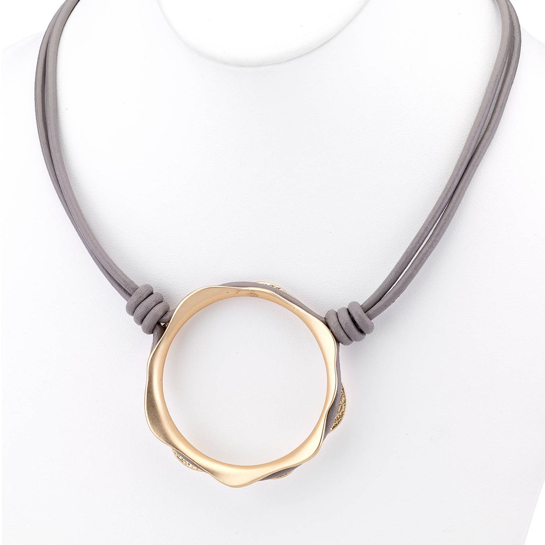 Hammered ring  on leather necklace - A Styled Collective Womens Boutique