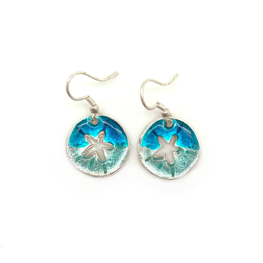 Pewter Earrings with Color Enamel - Teal/Aqua Sand Dollar - A Styled Collective Womens Boutique