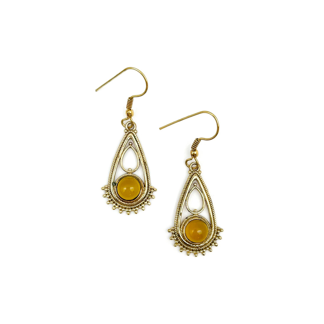 Tanvi Collection Earrings - Gold Teardrop with Yellow Agate - A Styled Collective Womens Boutique