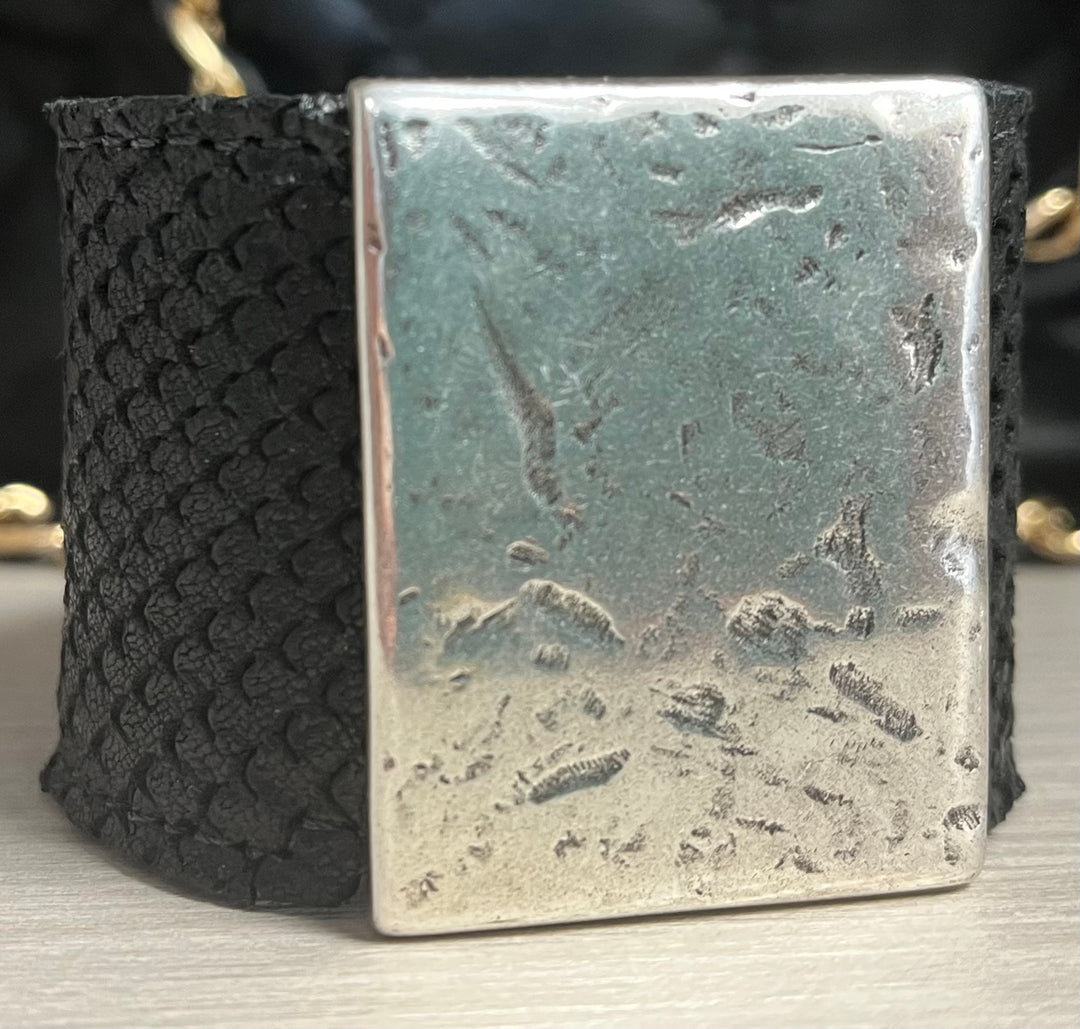 Black Leather Cuff with Silver Medallion - A Styled Collective Womens Boutique